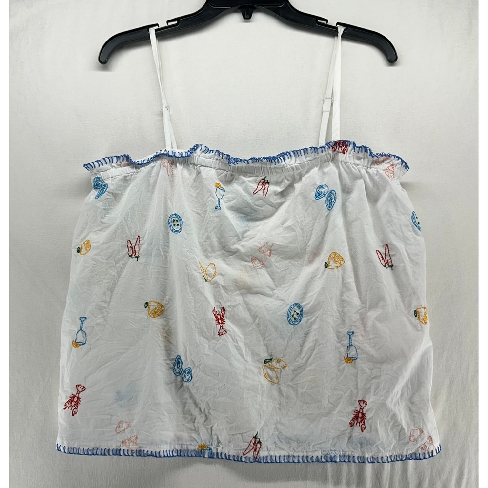 Cynthia Rowley White Cotton Embroidered Beach Coastal Vacation Cami Top Medium